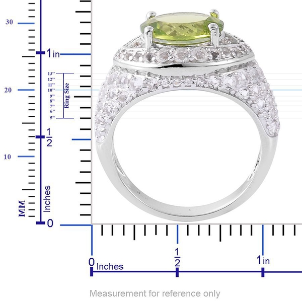 Hebei Peridot (Ovl 2.75 Ct), White Topaz Ring in Platinum Overlay Sterling Silver 4.600 Ct.
