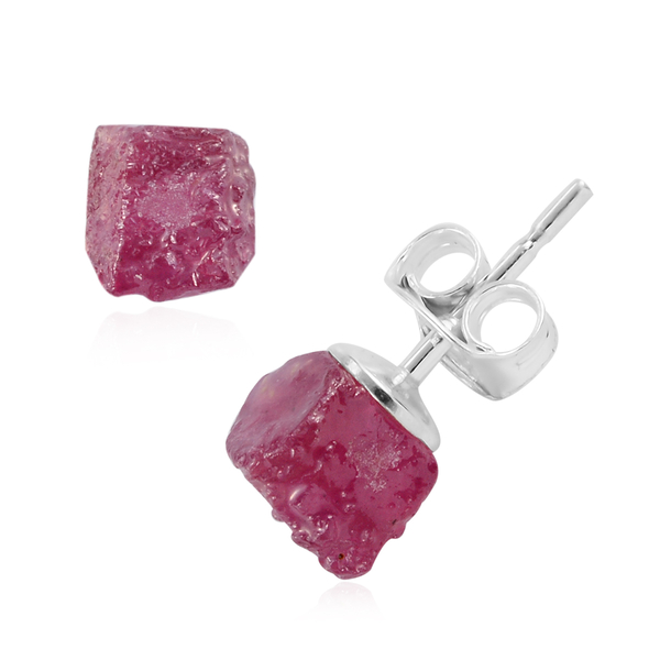 Pink Ruby (FF) Earrings (with Push Back) in Sterling Silver 4.70 Ct.