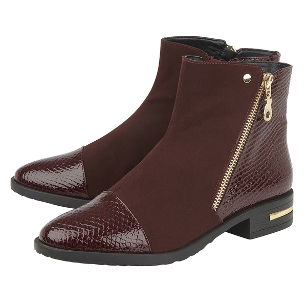Lotus Snake-Print Microfibre Coppice Ladies Ankle Boots - Maroon