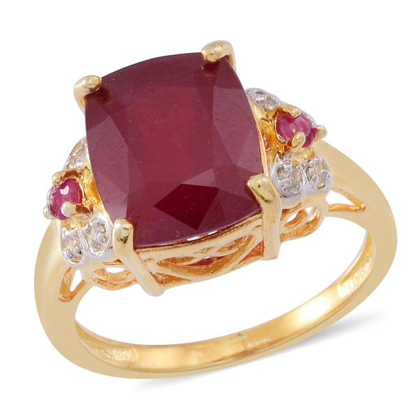 African Ruby (Cush 6.84 Ct), Ruby and White Zircon Ring in 14K Gold Overlay Sterling Silver 7.000 Ct