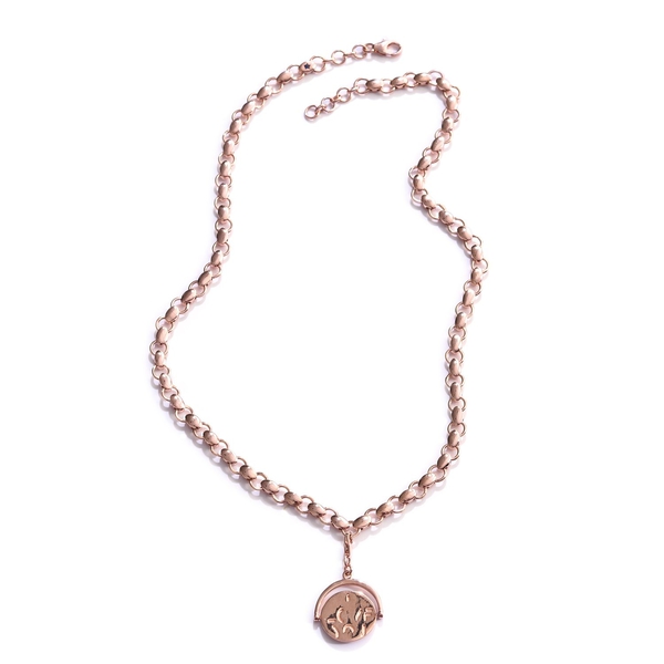 GP Kanchanaburi Blue Sapphire (Rnd) Coin Charm Necklace (Size 18) in Rose Gold Overlay Sterling Ster