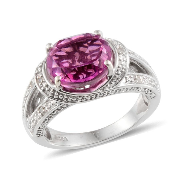 Radiant Orchid Quartz (Ovl 3.00 Ct), Diamond Ring in Platinum Overlay Sterling Silver 3.070 Ct.