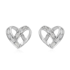 Diamond Heart Stud Earrings (with Push Back) in Platinum Overlay Sterling Silver 0.10 Ct.
