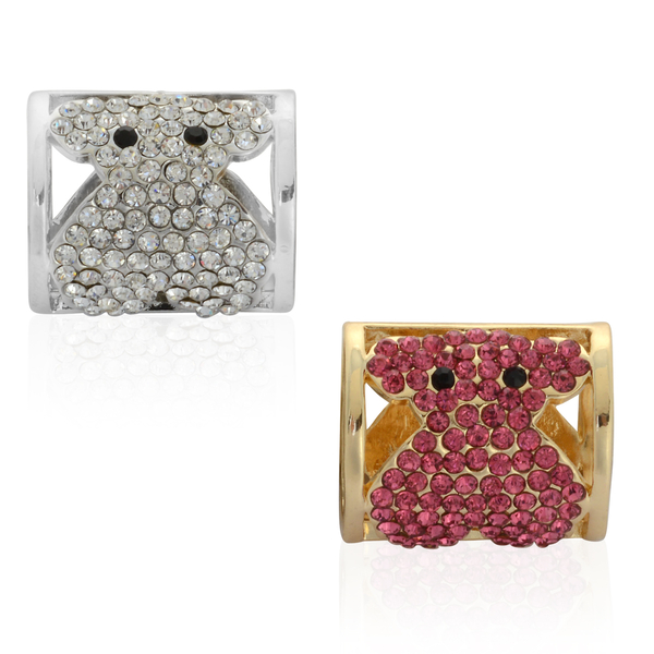 (Option 1) Set of 2 - Black, Pink and White Austrian Crystal Cufflink in Silver and Gold Tone
