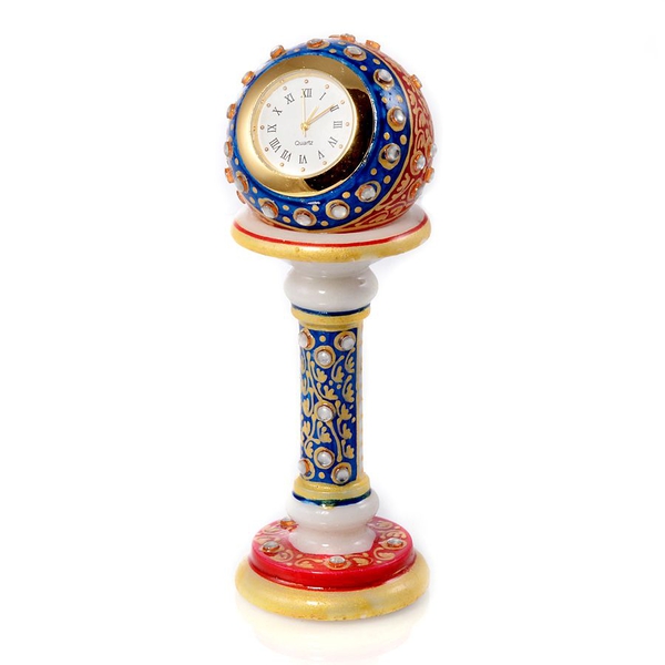 Home Decor - A Clock Mounted on a Detachable Marble Globe Artistically Enamel Sitted On a Marble Pil