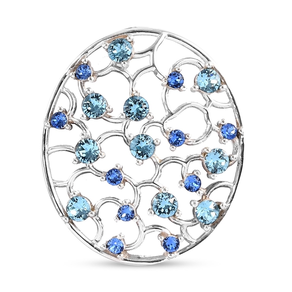 Lustro Stella Aquamarine Crystal and Sapphire Crystal Pendant in Platinum Overlay Sterling Silver