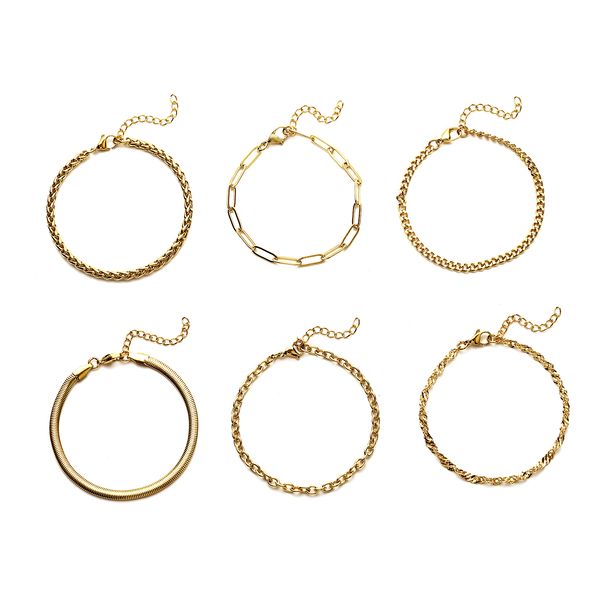 OTO - Ever True - 18K Yellow Gold IP Plated Stainless Steel-15 Piece Jewellery Set - 6  Necklace, 6 Bracelet (Size 7 with 1.5 Inch Extender), 2 Pairs Earrings and 1 Magnetic Clasp with Extender.