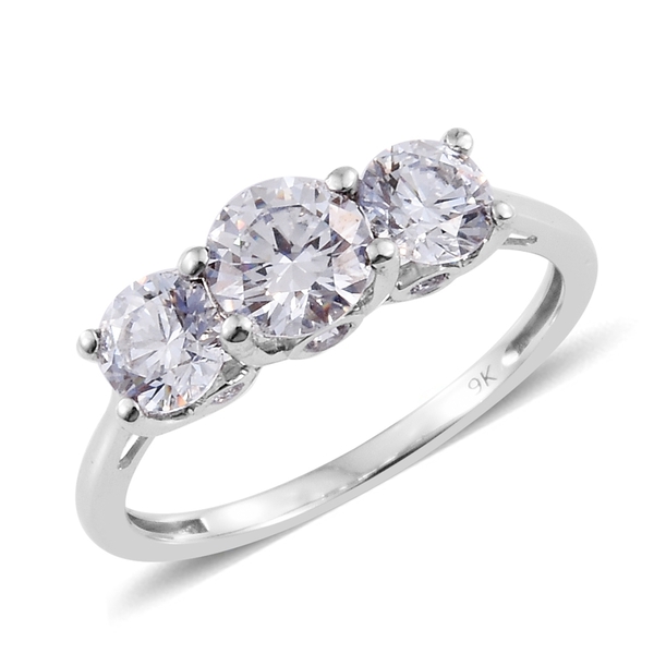 Lustro Stella Made with Finest CZ Trilogy Ring in 9K White Gold 2.03 Grams