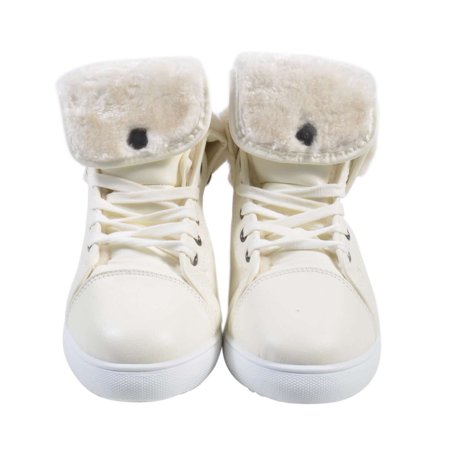 Womens Flat Faux Fur Lined Grip Sole Winter Ankle Boots (Size 8) - White
