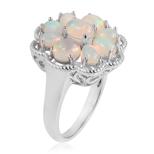 Ethiopian Welo Opal (Ovl) Flower Ring in Rhodium Plated Sterling Silver 2.910 Ct. Silver wt 6.50 Gms.