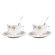 Set of 6 - European Cup Set with Peony Pattern in White and Gold Colour
