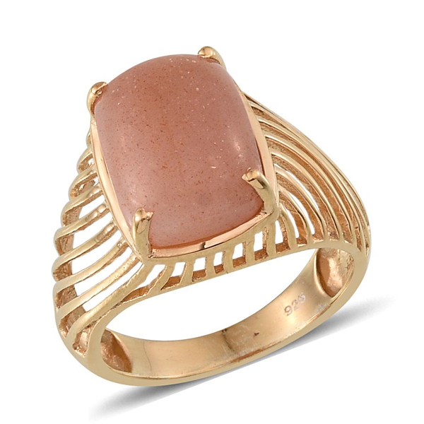 Morogoro Peach Sunstone (Cush) Solitaire Ring in 14K Gold Overlay Sterling Silver 7.250 Ct.