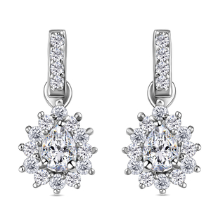 Moissanite Dangling Earrings (with Push Back) in Platinum Overlay Sterling Silver