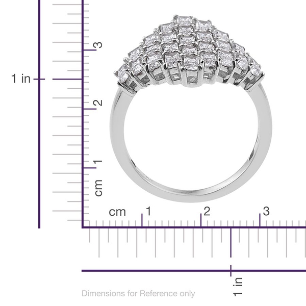 Lustro Stella - Platinum Overlay Sterling Silver (Bgt) Cluster Ring Made with Finest CZ