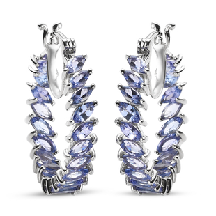 6 Carat Tanzanite Hoop Earrings in Platinum Plated Sterling Silver 6.01 Grams