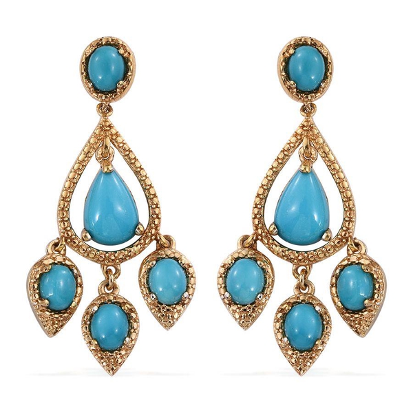 Arizona Sleeping Beauty Turquoise (Pear) Earrings (with Push Back) in 14K Gold Overlay Sterling Silv