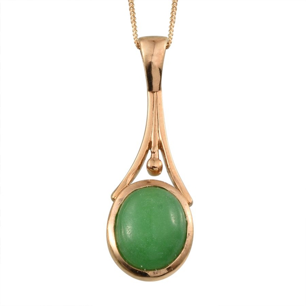 Green Jade (Ovl) Solitaire Pendant With Chain (Size 18) in 14K Gold Overlay Sterling Silver 6.750 Ct
