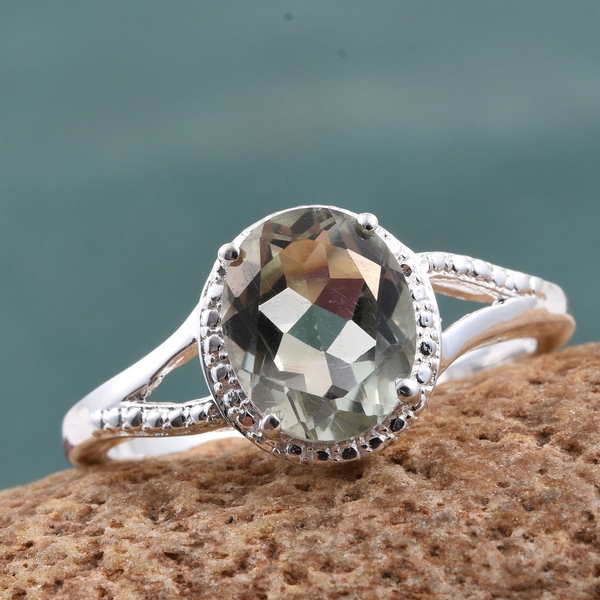 Green Amethyst (Ovl) Solitaire Ring in Sterling Silver 2.250 Ct.
