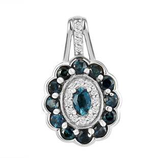 Natural Mutuca Indicolite and Natural Cambodian Zircon Pendant in Platinum Overlay Sterling Silver 1