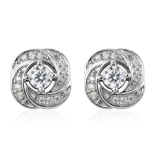 Moissanite Stud Push Post Earrings (with Push Back) in Platinum Overlay Sterling Silver