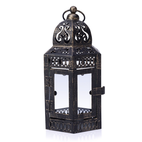 Set of 2 - Black Colour Six Sided Dome Shaped Medium and Small Roof Lantern (Size 31x14.2x12 Cm, 21x11x9.5 Cm)