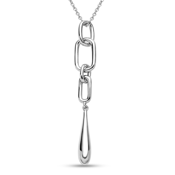 LucyQ Paper Clip Drip Collection - Rhodium Overlay Sterling Silver Pendant with Chain (Size 16/18/20