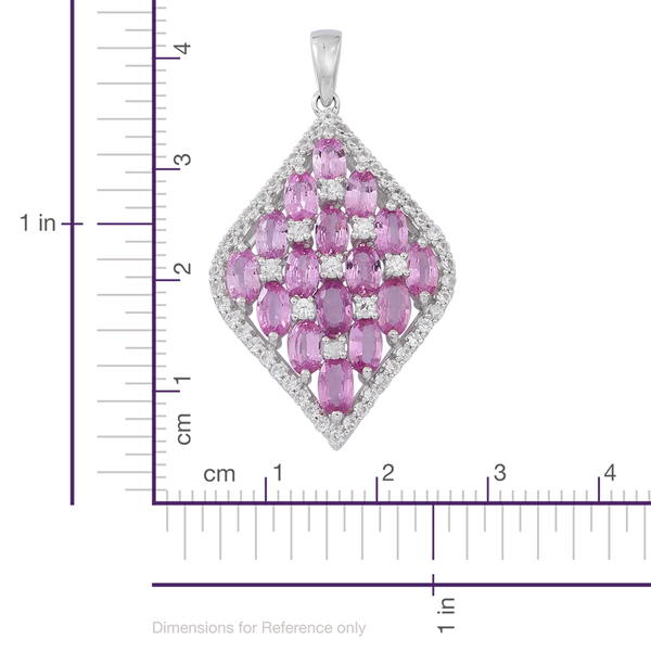 9K White Gold AAA Pink Sapphire (Ovl), Natural White Cambodian Zircon Pendant 6.350 Ct.Gold Wt 3.50 Gms