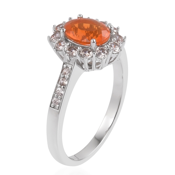 9K White Gold AA Jalisco Fire Opal (Ovl), Natural White Cambodian Zircon Ring 1.840 Ct.