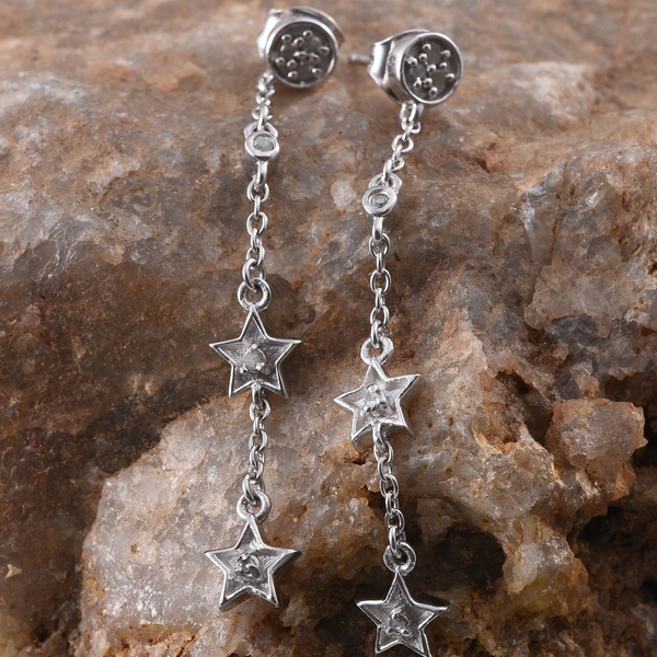 Diamond (Rnd) Star Earrings in Platinum Overlay Sterling Silver 0.090 Ct.