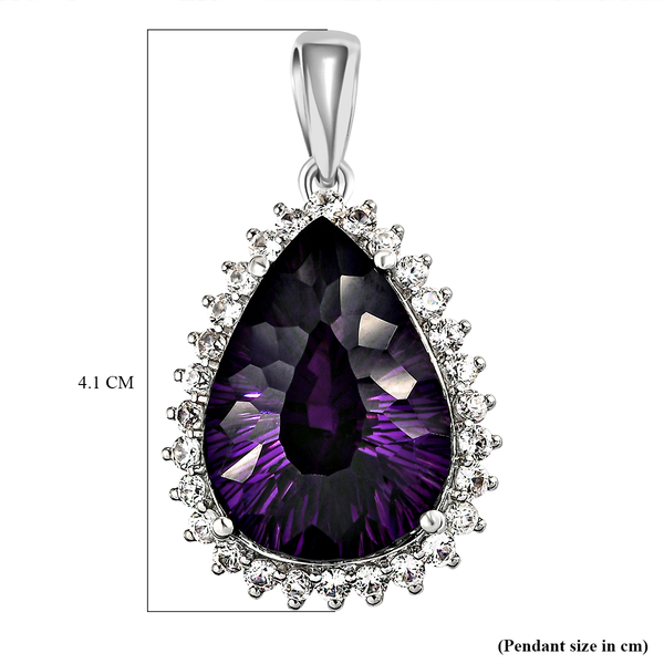 Lusaka Amethyst , Natural Cambodian Zircon Pendant in Platinum Overlay Sterling Silver 33.69 Ct.