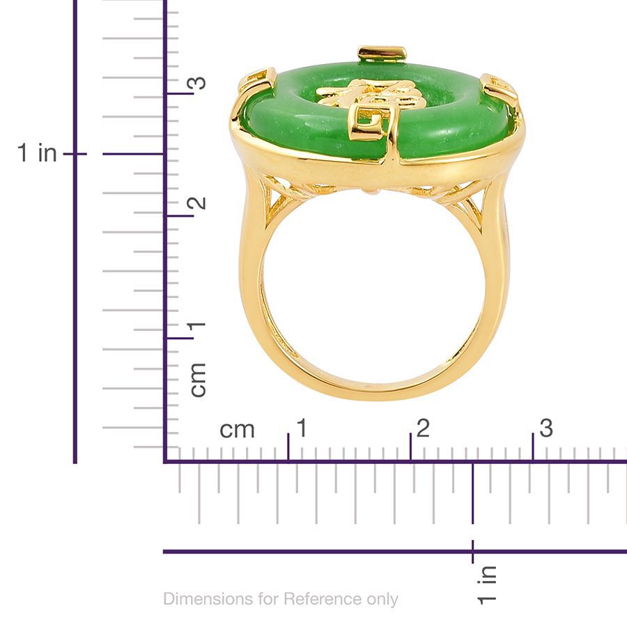 Chinese Green Jade (Rnd) Chinese Character FU (Happiness) Ring in Yellow Gold Overlay Sterling Silver 12.750 Ct.