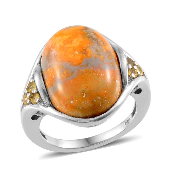 Bumble Bee Jasper (Ovl 9.00 Ct), Yellow Sapphire Ring in Platinum Overlay Sterling Silver 9.150 Ct.