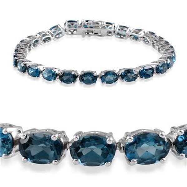 London Blue Topaz (Ovl) Bracelet in Rhodium Plated Sterling Silver (Size 7) 24.000 Ct.