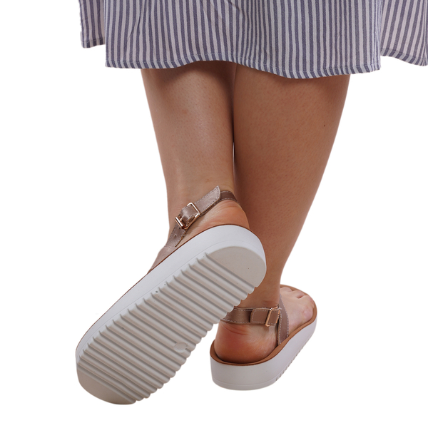LA MAREY Open Toe Flat Women Sandals with Loop Strap (Size 3) - Rose Gold