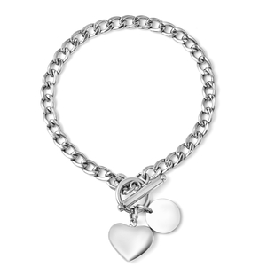 Curb Chain Bracelet (Size - 7.5) with Charm And T-Bar Clasp in Stainless Steel