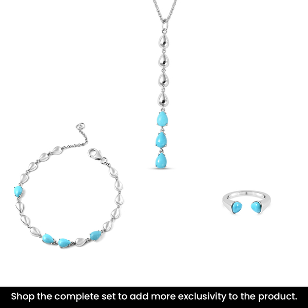 LucyQ Tear Drop Collection - Arizona Sleeping Beauty Turquoise Drop Bracelet (Size - 7.5) in Rhodium Overlay Sterling Silver