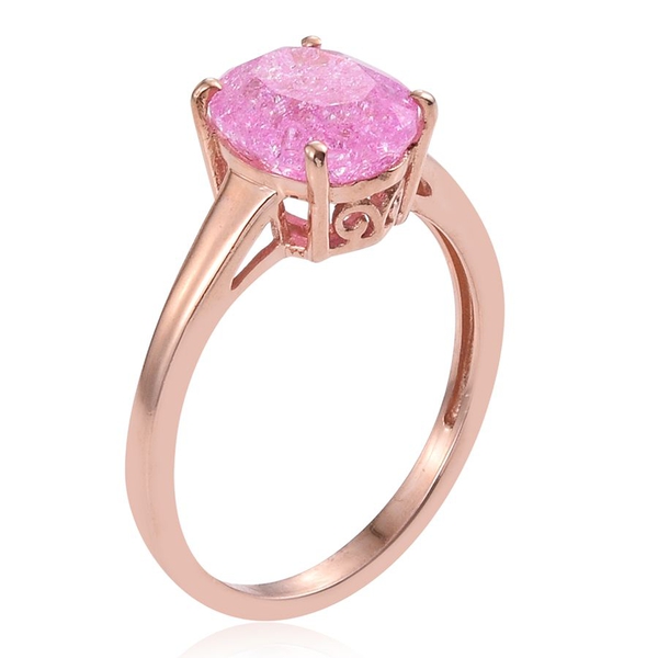 Hot Pink Crackled Quartz (Ovl) Solitaire Ring in Rose Gold Overlay Sterling Silver 2.500 Ct.