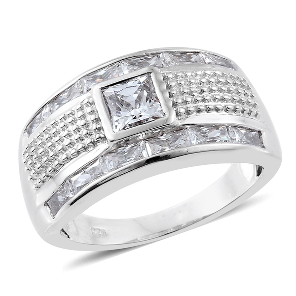 J Francis - Platinum Overlay Sterling Silver (Sqr) Ring Made with Finest CZ