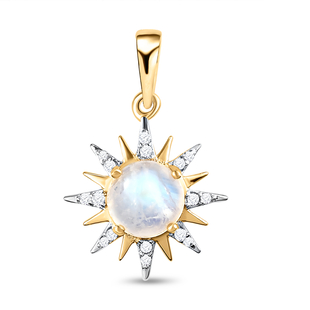 Rainbow Moonstone and Natural Cambodian Zircon Pendant in Vermeil Yellow Gold Overlay Sterling Silve