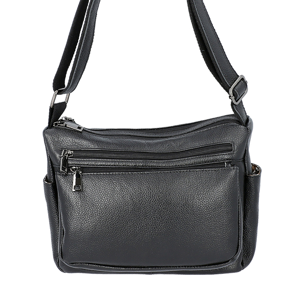 100% Genuine Leather Multiple Pocket Crossbody Bag with Zipper Closure & Adjustable Shoulder Strap (