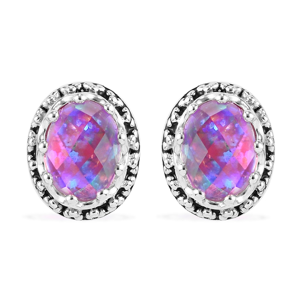Sajen Silver Cultural Flair Collection - Quartz Doublet Simulated Opal Purple Earrings (with Push Back) in Rhodium Overlay Sterling Silver 2.60 Ct.