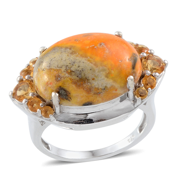 Bumble Bee Jasper (Ovl 8.00 Ct), Citrine Ring in Platinum Overlay Sterling Silver 9.000 Ct.