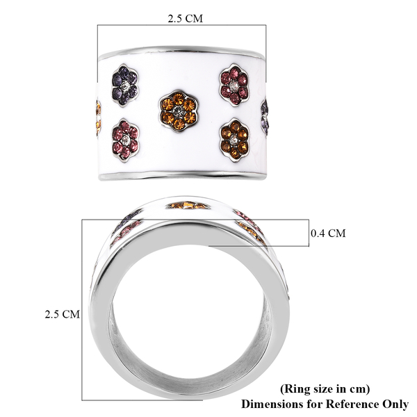 Multi Colour Austrian Crystal Floral Enamelled Ring in Stainless Steel