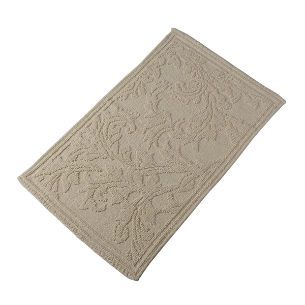 Bath Collection - 100% Cotton Beige Colour Floral Design Sculpted Bath Mat (Size 80X50 Cm)