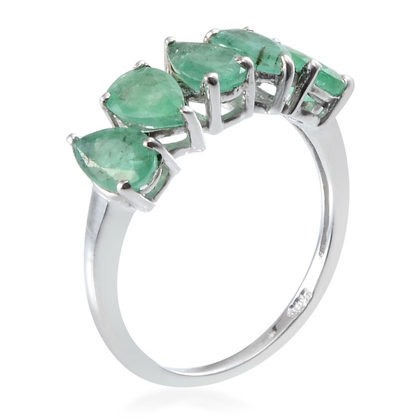 Kagem Zambian Emerald (Pear) 5 Stone Ring in Platinum Overlay Sterling Silver 1.750 Ct.