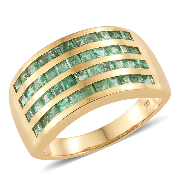 2.25 Ct Princess Cut Kagem Zambian Emerald Ring in Gold Plated Silver 6 grams