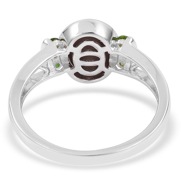 AA Canadian Ammolite (Ovl 9x7mm), Chrome Diopside Ring in Rhodium Plated Sterling Silver 1.800 Ct.