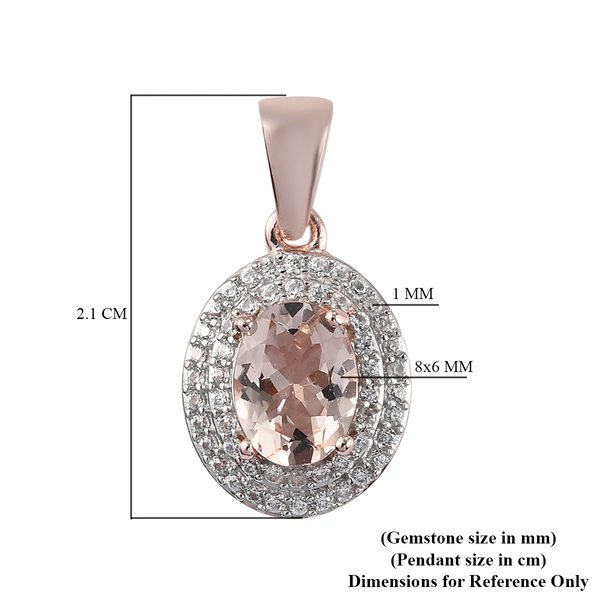 Morganite and Natural Cambodian Zircon Pendant in Rose Gold Overlay Sterling Silver 1.40 Ct.