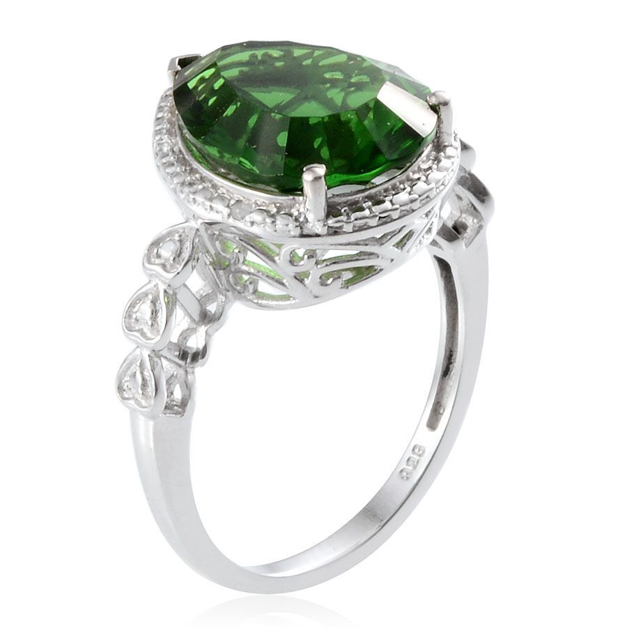 Helenite (Pear 6.75 Ct), Diamond Ring in Platinum Overlay Sterling Silver 6.800 Ct.