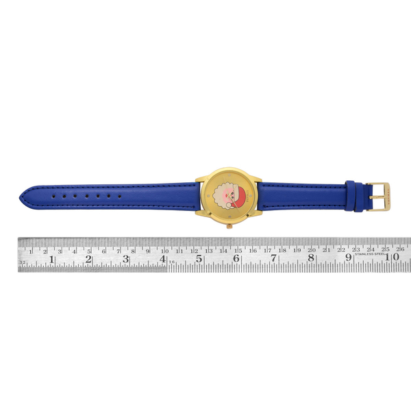 STRADA Japanese Movement Santa Claus Yellow Dial Water Resistant Watch in Gold Tone with Blue Strap
